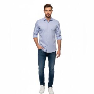 Saks Fifth Avenue Men’s Dress Shirt Light Blue Polka Dot 100% Cotton Size Large